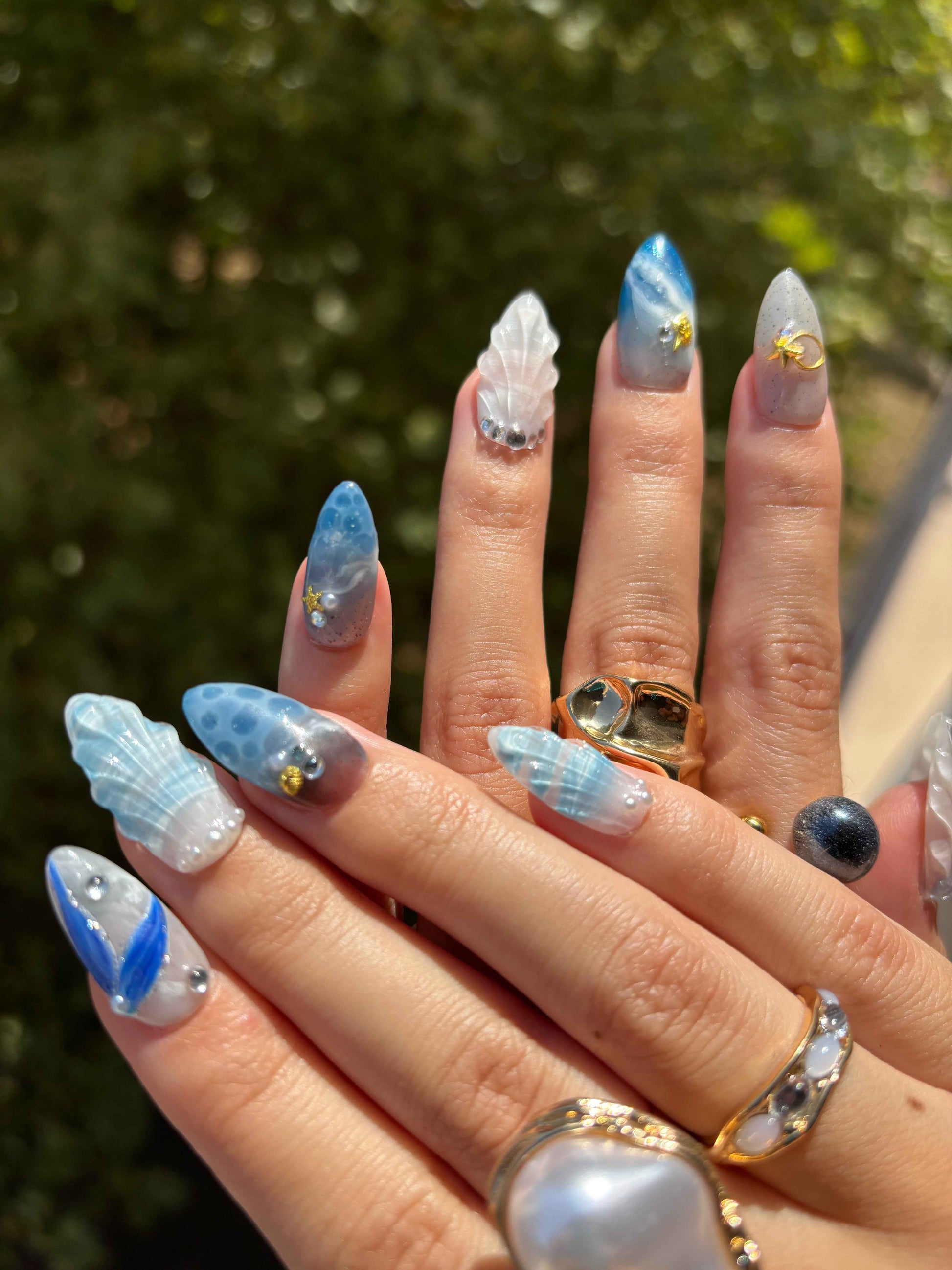 Faux ongles press-on 3D Ocean Breeze – amande bleu océan FancyNails