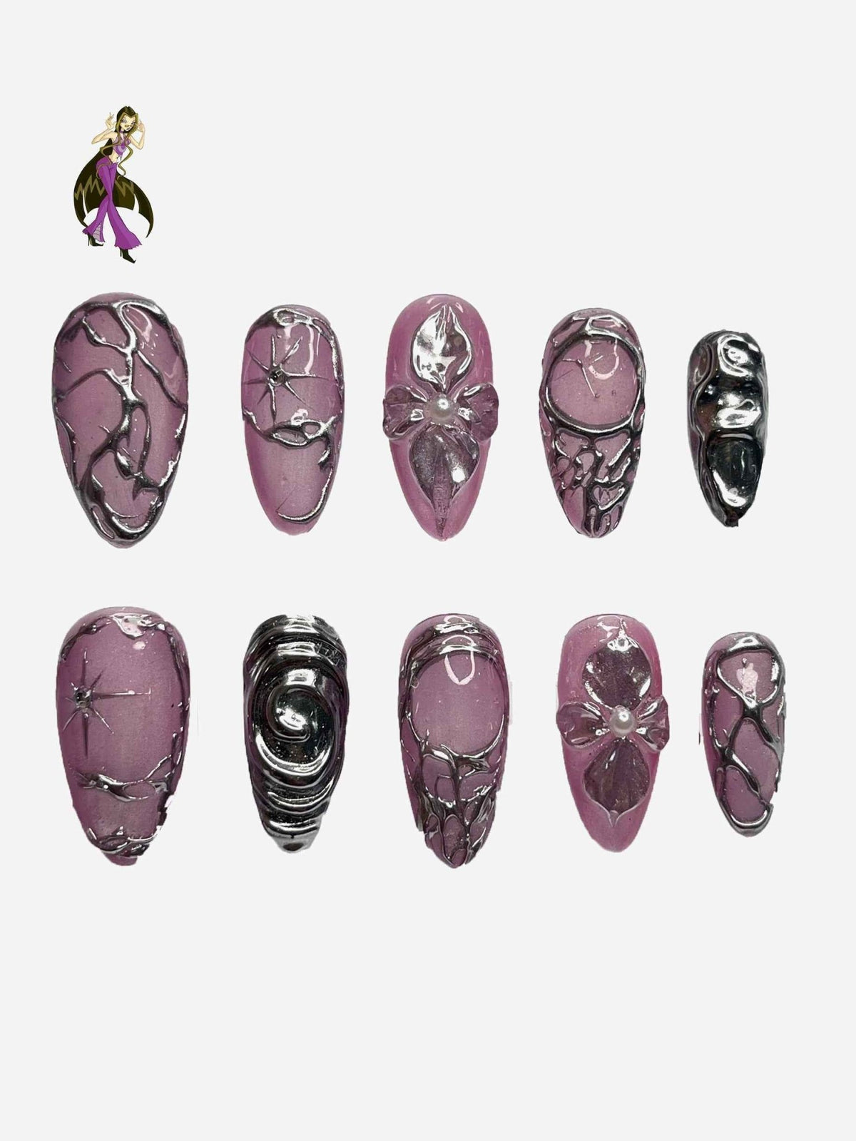 Faux ongles press-on 3D Darcy – rose métallisé chrome FancyNails