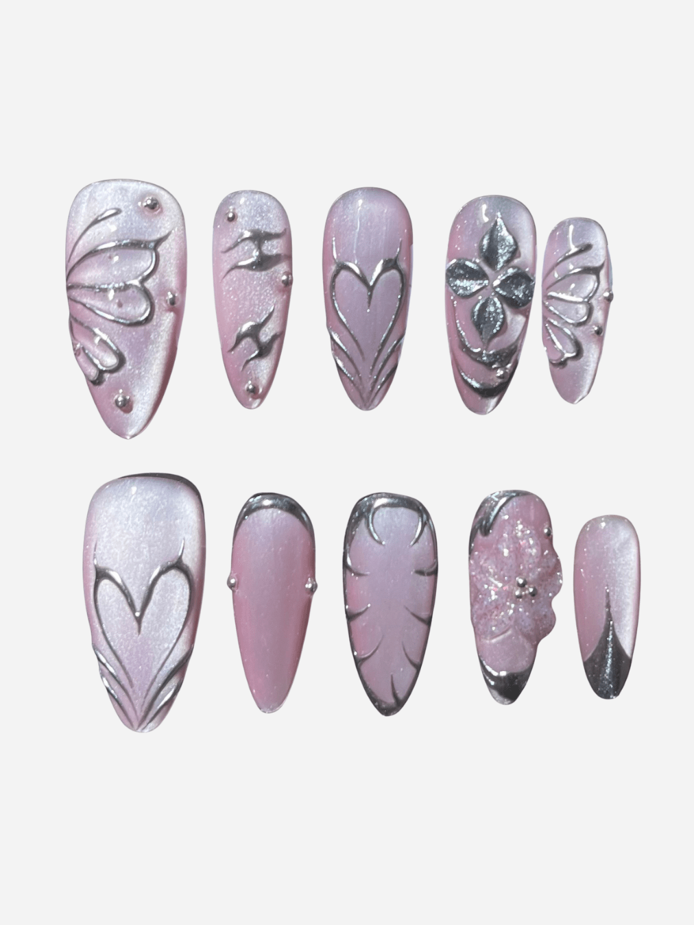 Faux ongles press-on Nebula Silver – chrome holographique argenté FancyNails