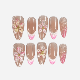 Faux ongles press-on 3D Pinky Baby – rose tendre floral été FancyNails
