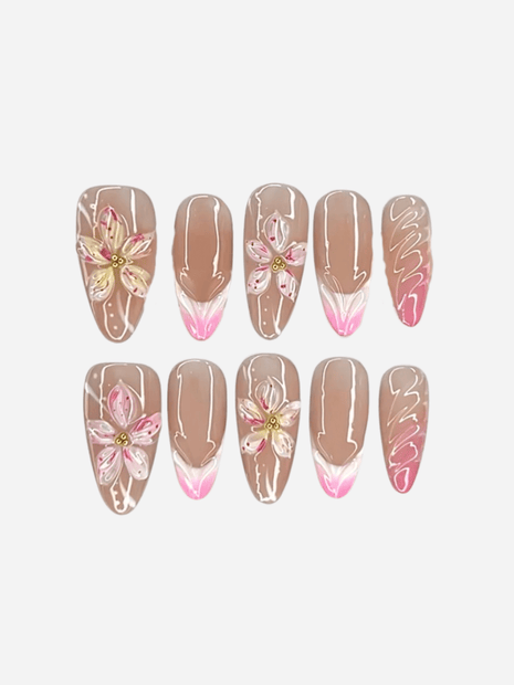 Faux ongles press-on 3D Pinky Baby – rose tendre floral été FancyNails